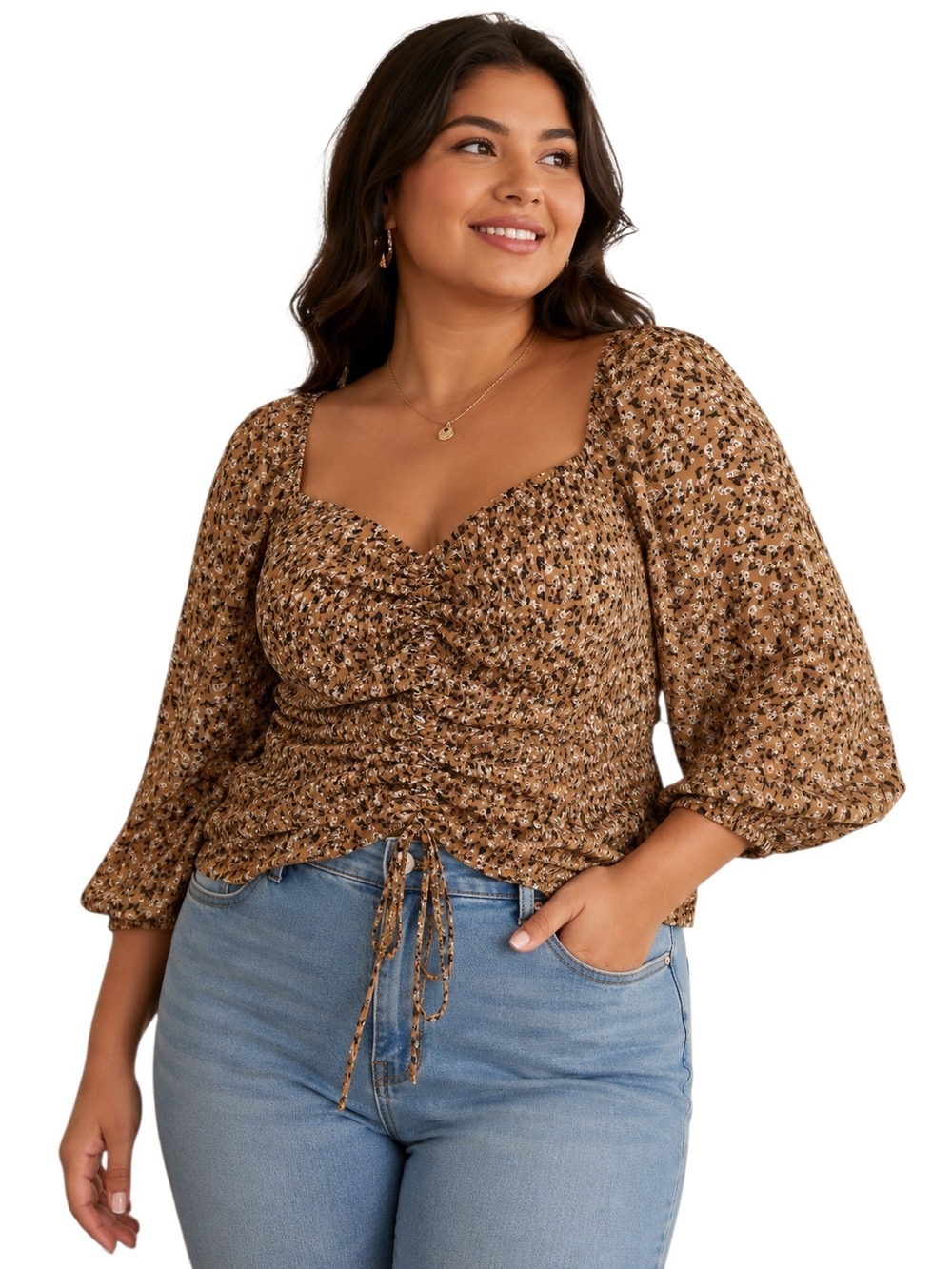 Blush - Ruched Smock Floral Blouse